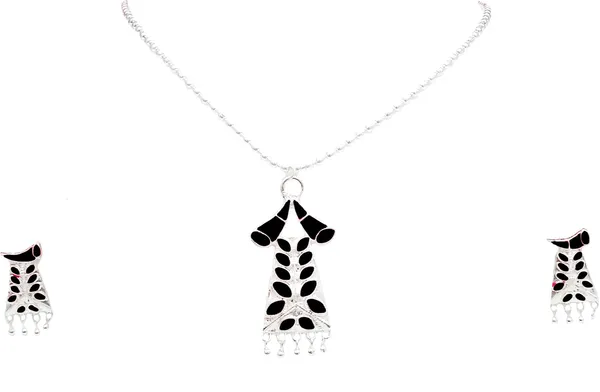 Assamese_Traditional_Silver_Plated_Black_Colour_Pendant_Chain_Set_For_Women